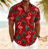Men's Flamingo Tropical Monstera Palm Leaf Print Short Sleeve Shirt, Spring Summer Hawaiian Vacation Blouse, Loose Casual Top