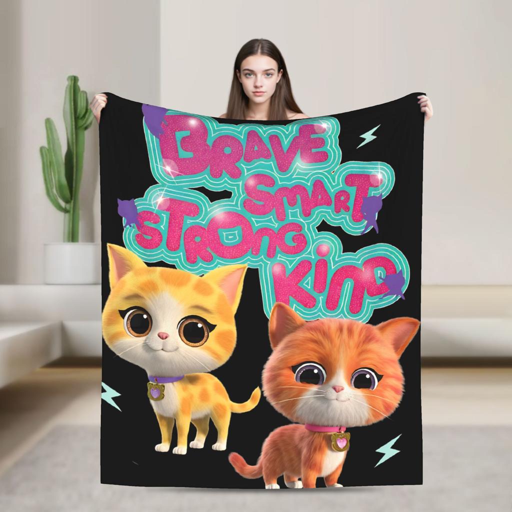 Super Kitties Anime Cat Blankets Flannel Throw Blankets Bedroom Sofa Portable Soft Warm Bedsprea