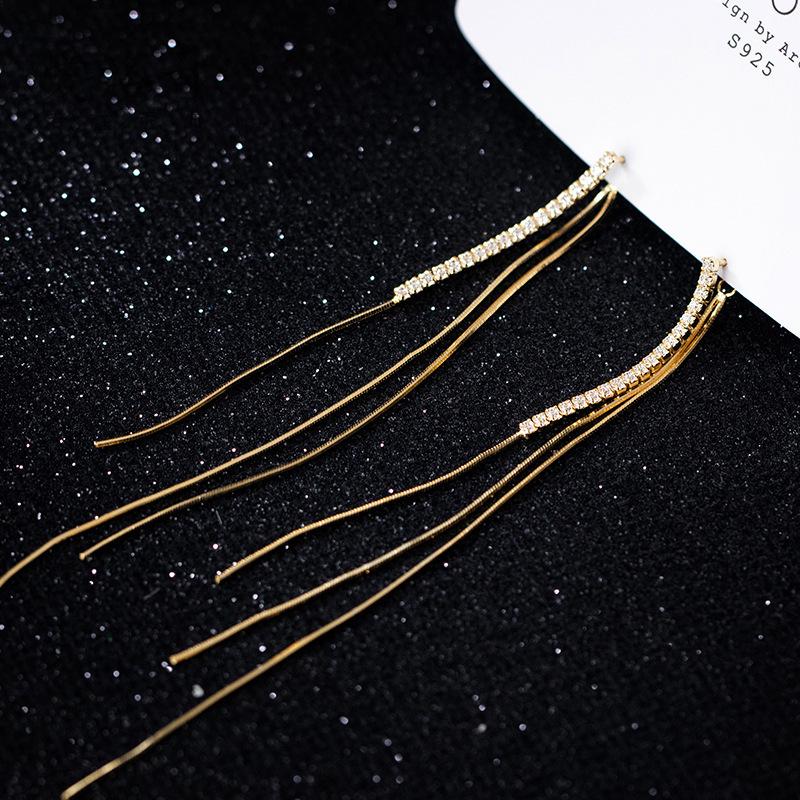 

Cold Style Snake Bone Tassel Earrings with Diamond Dangling Back Platinum Color
