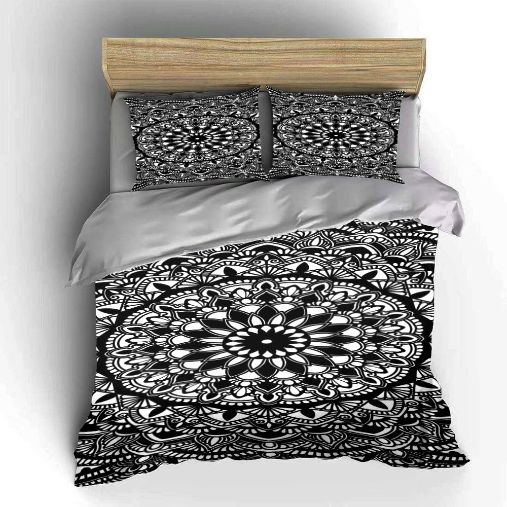 Mandala Flower Black and White Bedding Set Bedding set (1 duvet cover, 2 pillowcases, duvet not included)