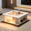 Couchtisch 70x70x30 cm, Quadratisch, Weiß, Glasplatte, Hochglanzoberfläche & LED-Beleuchtung, aus Spanplatte gefertigt, Belastbarkeit bis 30 kg