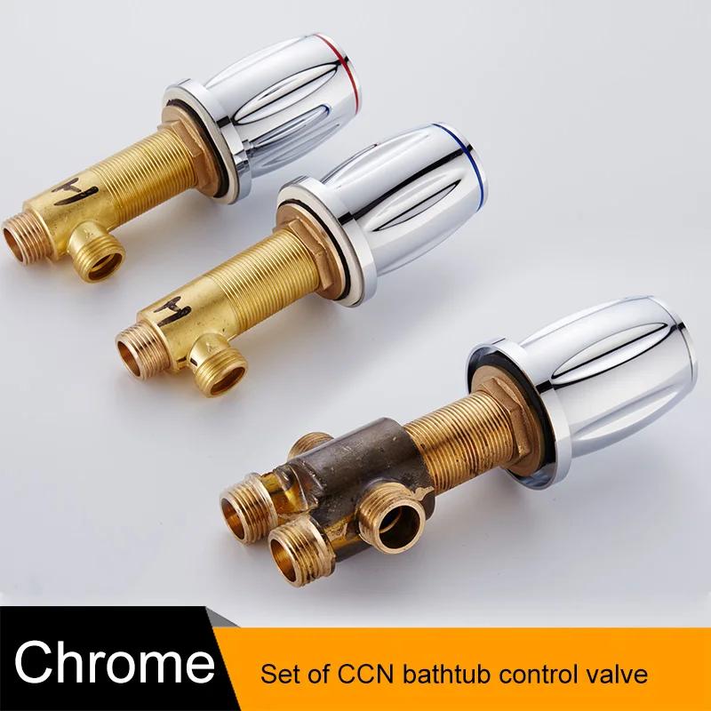 BAKALA Robinet de baignoire en laiton chromé avec robinet de contrôle d'eau chaude et froide, mitigeur de baignoire et douche, ensemble de 3 pièces avec interrupteur