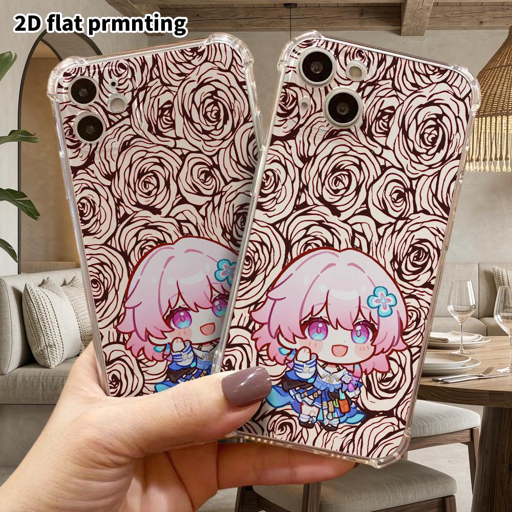 Phone Case: 2D Flat, Suitable for iPhone 18 17 16 15 14 13 Pro, Transparent with Corner Protection, Pink Short Hair, Christmas and Halloween Gift