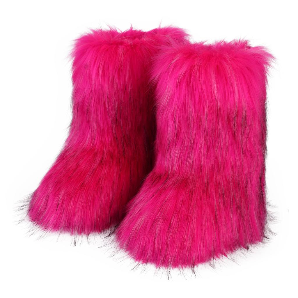 Casual Faux Fox Fur Ankle Boots for Women Winter Warm Plush Short Fur Boots Comfortable Flat Heel Plus Size Snow Boot for Ladies