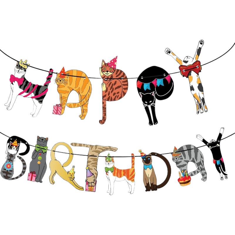 Pet Cat Birthday Party Decorations Cat Theme Party Banner Decorations Birthday Banner Cat Happy Birthday Banner Outdoor Gadgets