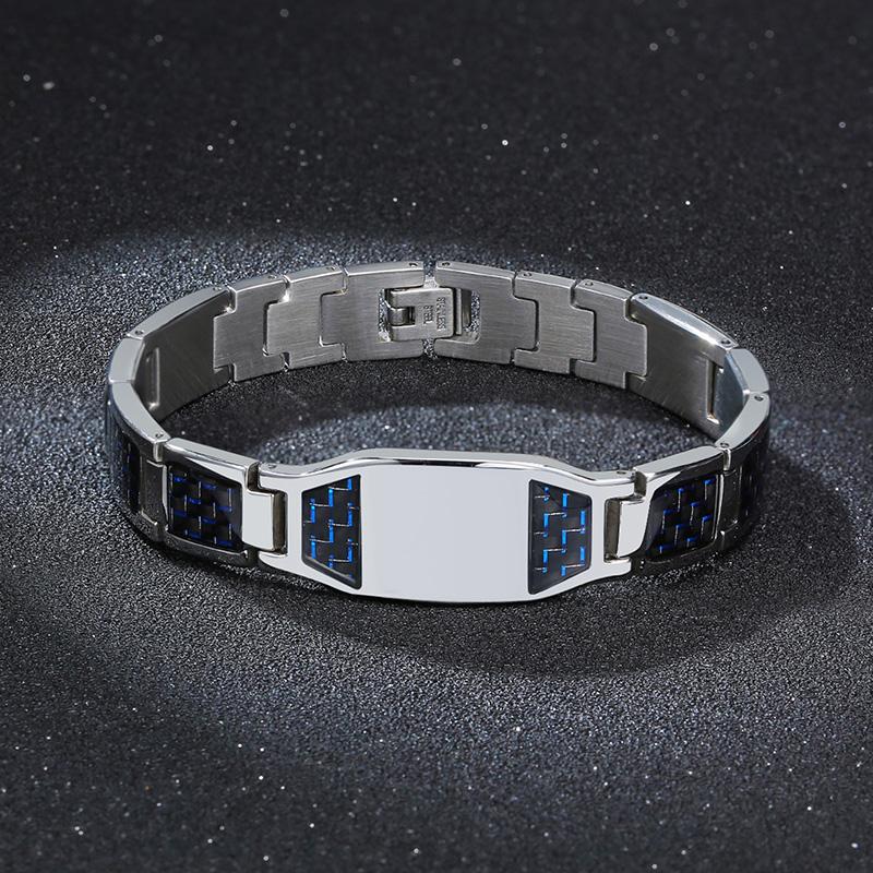 Carbon Fiber Bracelet Men Custom Star of David Logo Stainless Steel Hand Chain ID Bracelets For Dad Boyfriend Gift