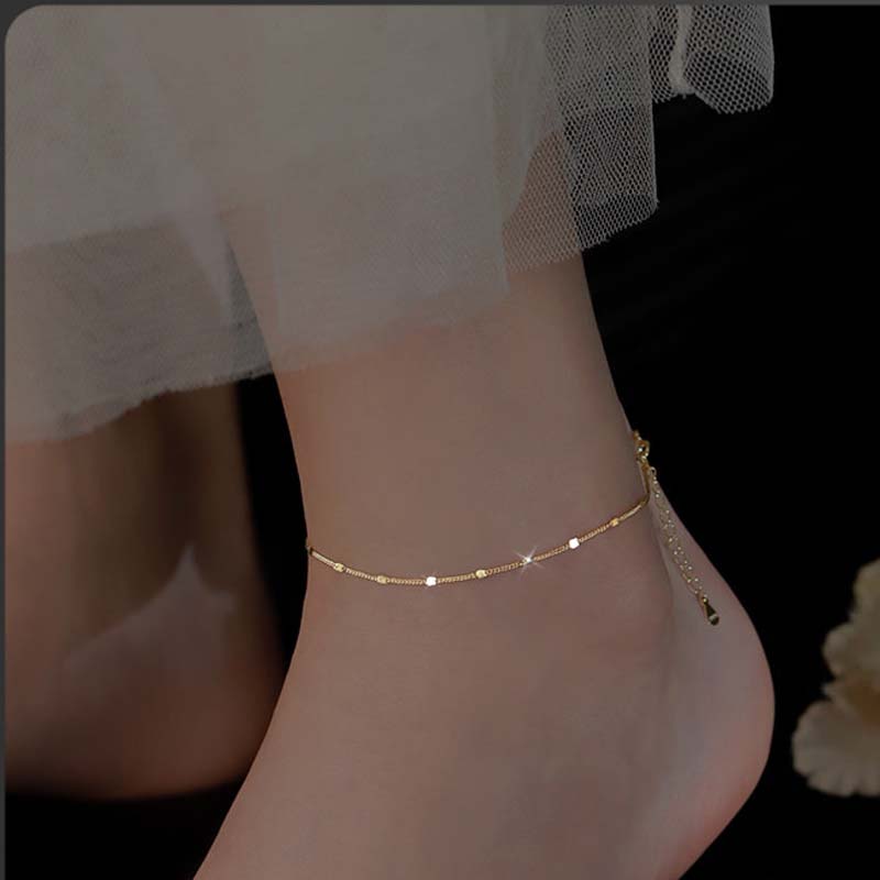 

Exquisite Sparkling Small Square Transport Beads Anklets Bracelets for Women Fashion Simple Beach Thin Chain Party Zircon Gifts