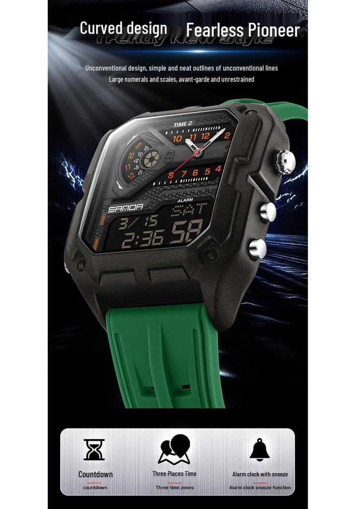 Sanda Men's Multifunctional Waterproof Electronic Watch with Night Light, Fashionable Countdown Timer, and Snooze Feature.