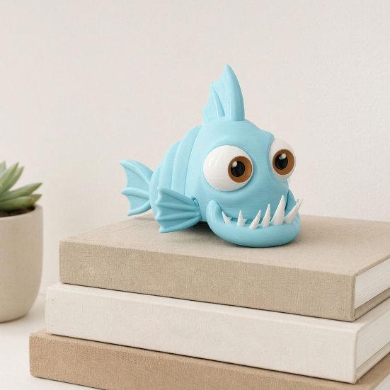 3D Printed Articulated Piranha, Flexible Joint Fish Models, Desktop Movable Joint Fidget Toy, Cute Piranha Figurine for Kids Adults Stress Relief