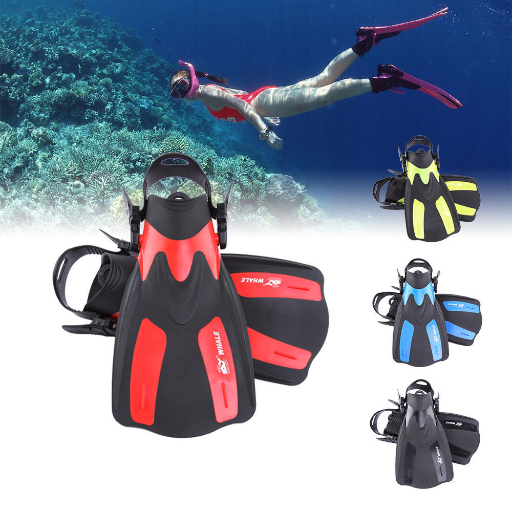 WHALE Adult Short Snorkeling Swim Fins Flippers with Adjustable Heel Water Sports