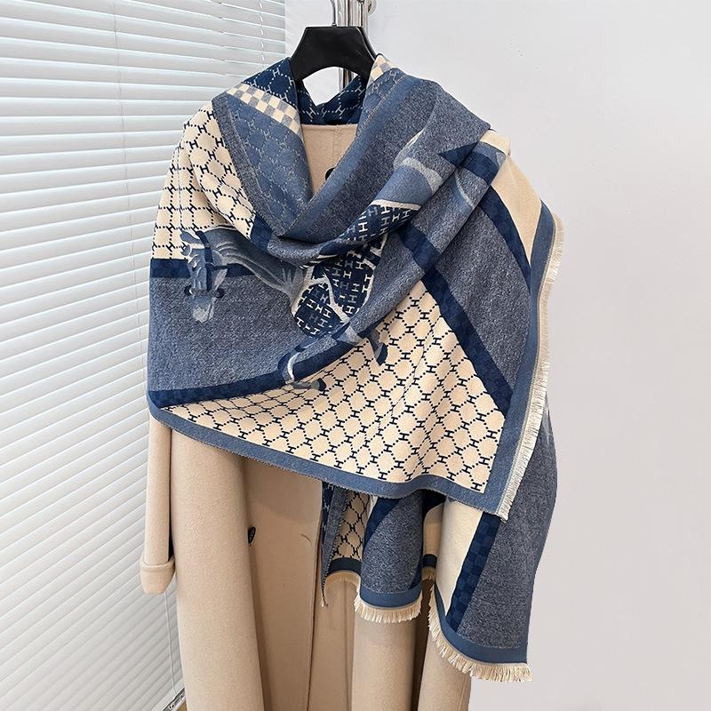 Autumn And Winter Women'S Imitation Cashmere Thermal Scarf Animal H Carriage Elegant Thermal Air Conditioner Shawl Scarf