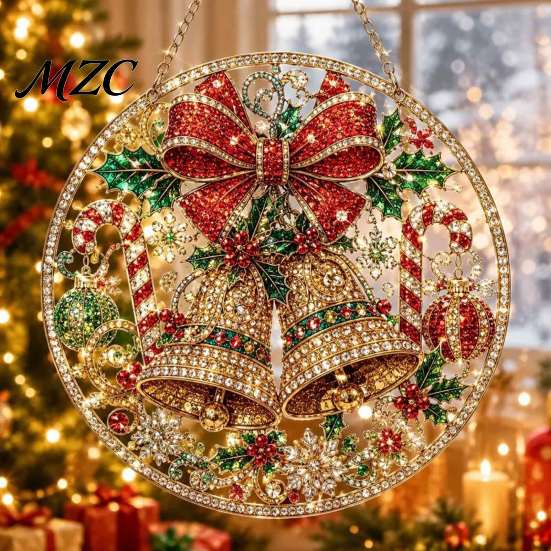 Unique Holiday Party Embellishments Christmas Hanging Diamond Art Ornament, 2D Acrylic Pearl Painting Ornaments for Tree Pattern Suncatcher,