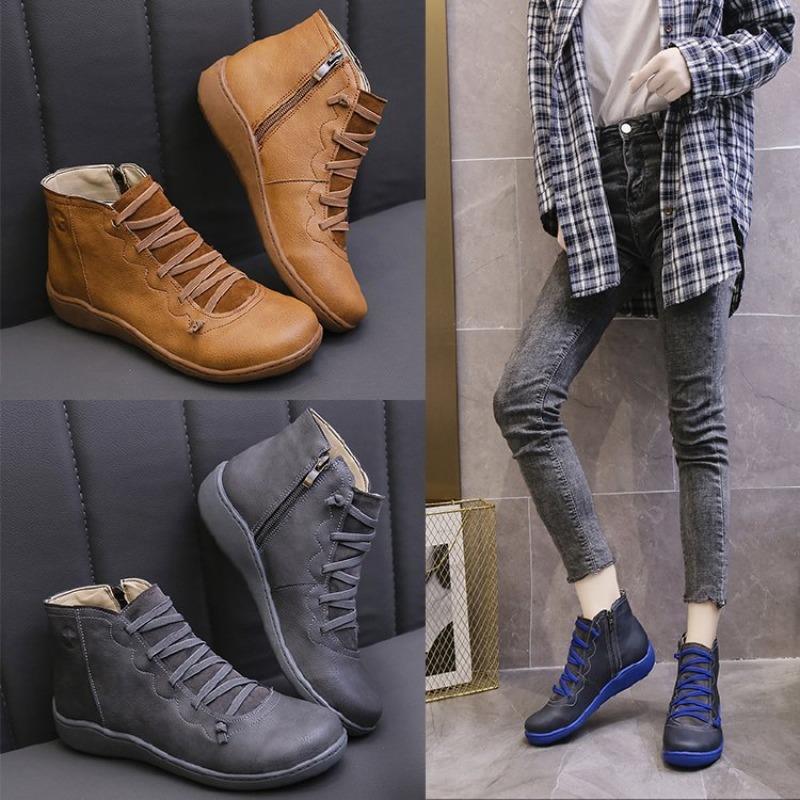 Short Leather Shoes, Women's Plus-size Ankle Boots, Retro Style