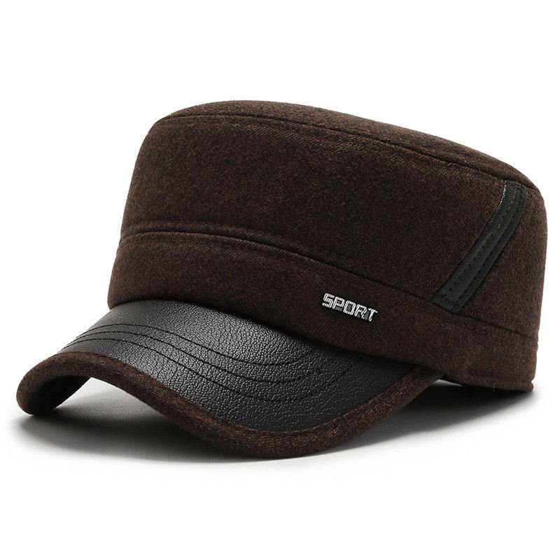 Autumn and winter middle-aged hat men's dad flat top warm ear protection hat thickened sports and leisure cap