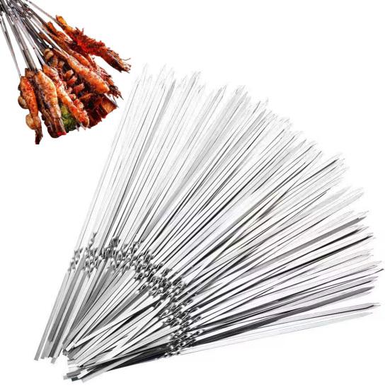 100/200Pcs BBQ Skewers Stainless Steel Heavy Duty Rust Resistant Metal Skewers Outdoor Barbecue Grill Skewers