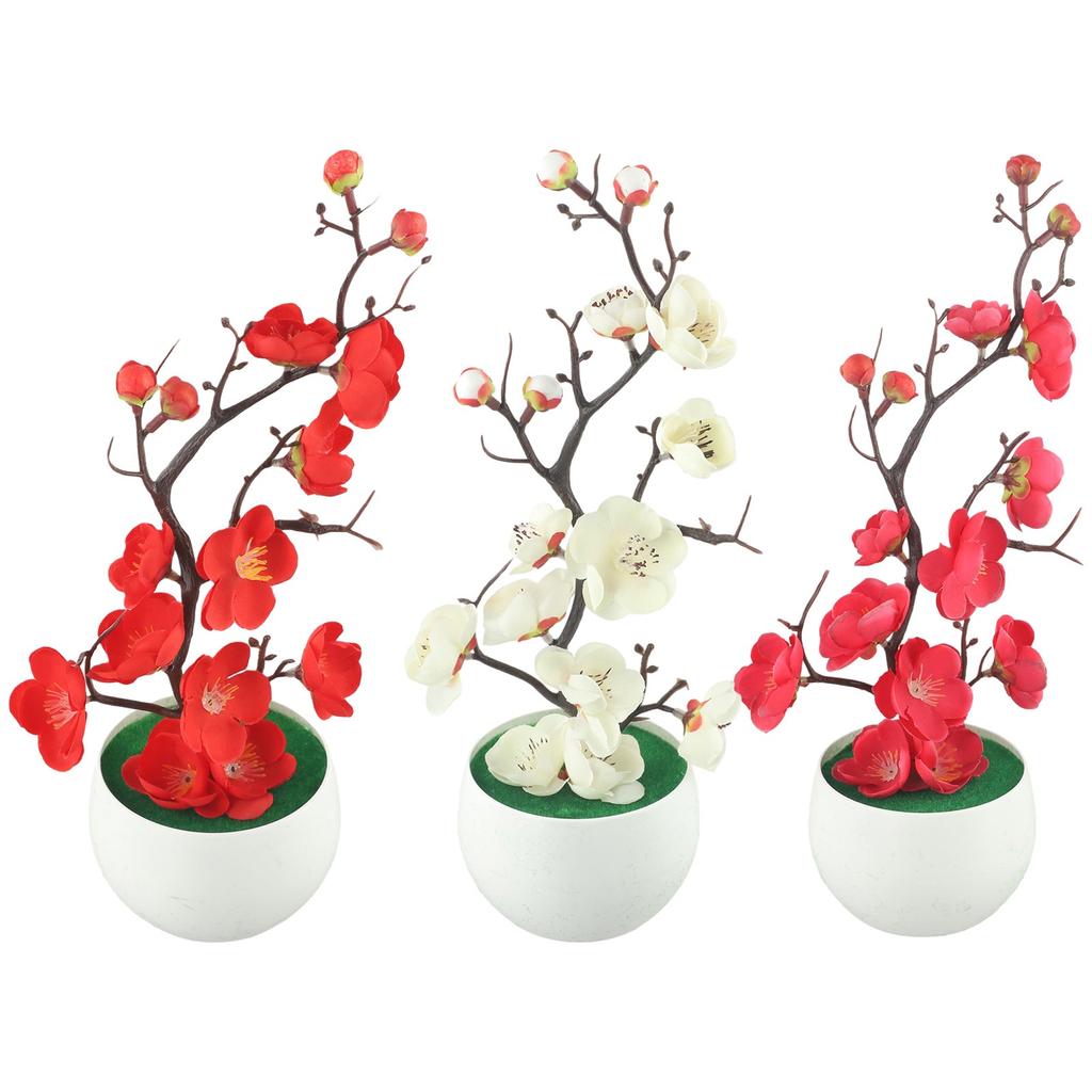 Indoor Artificial Plants Office Art Blossom Plum Bonsai