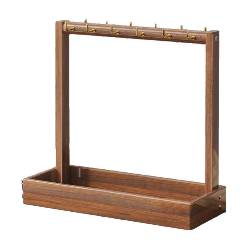 Solid Wood Hanging Calligraphy Brush Rack with Metal Hooks - Desktop Storage Holder for Scholar's Four Treasures.