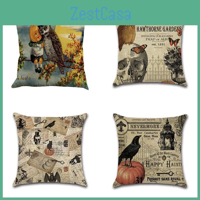 Stylish Cotton Linen Pillow Covers For Halloween Featuring Unique Pumpkin Designs
