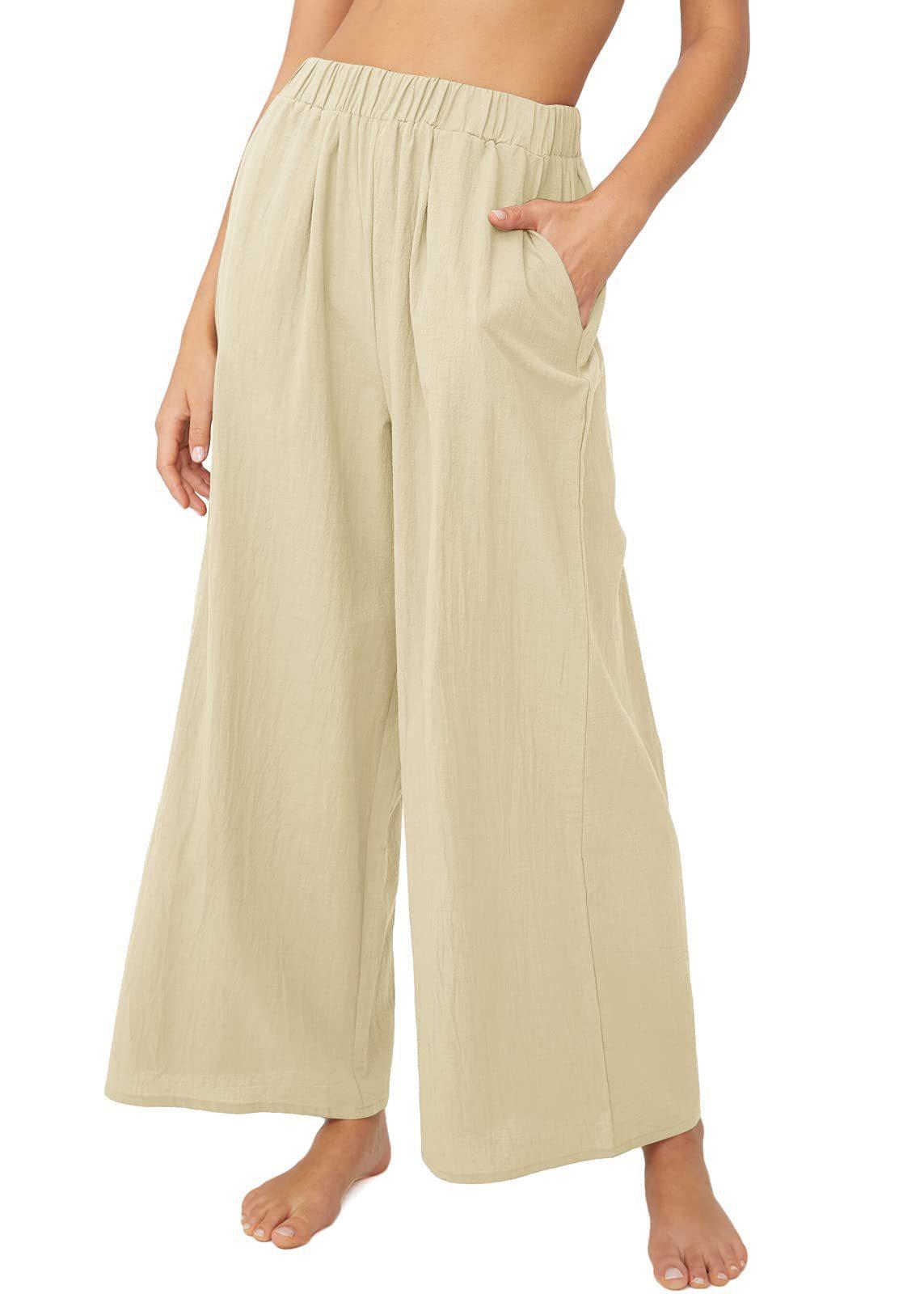 Women S Solid High Waist Loose Wide Leg Casual Pants S хаки