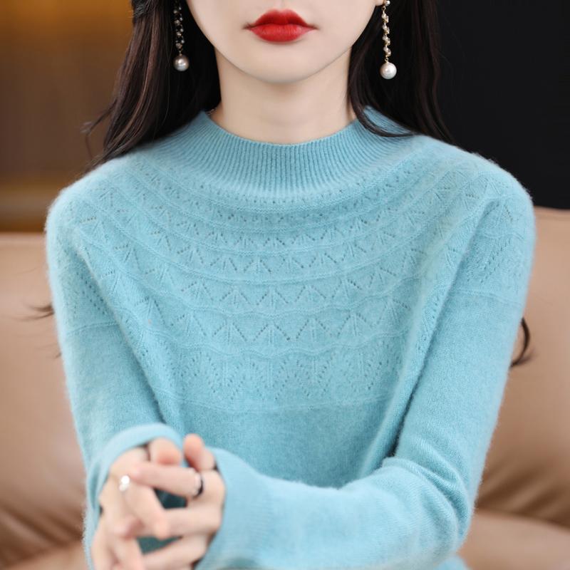 Women's Half Turtleneck Sweater, Qinghe Cashmere, 30% Cashmere 70% Wool, Winter Knitted Pullover Autumn Sweater Cashmere Sweater