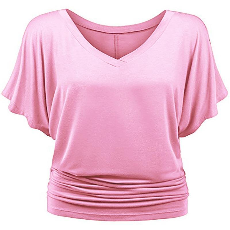 Sommer Neue Mode Damen Locker Fledermaus Kurzarm V-Ausschnitt T-Shirt Tops