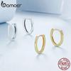 BAMOER Genuine Sterling Silver 925 Classic Oval Hoop Earrings for Women 2 Color Tiny Hypoallergenic Earrings Fine Jewelry