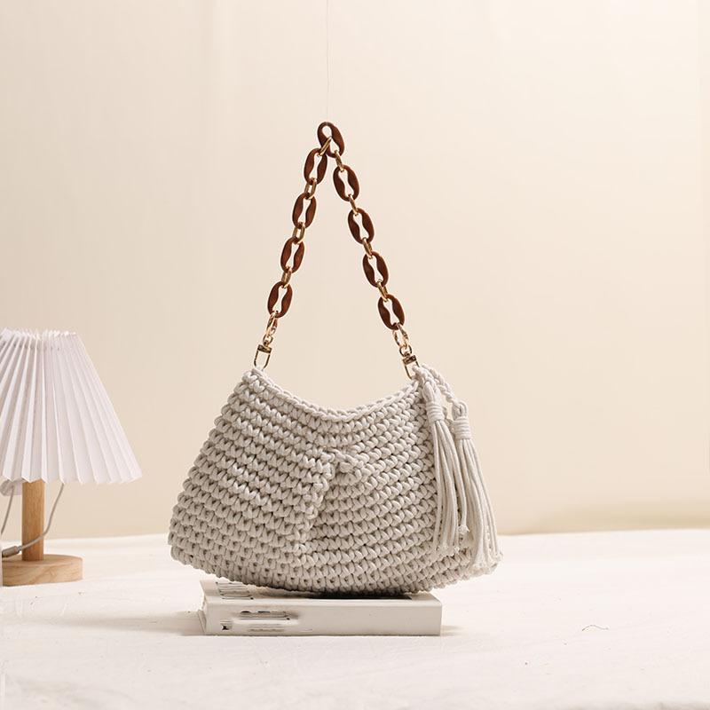 Korean Fashion New Tassel Cotton Thread Straw Woven Armpit Single Shoulder Niche Women's Vacation Beach Bag