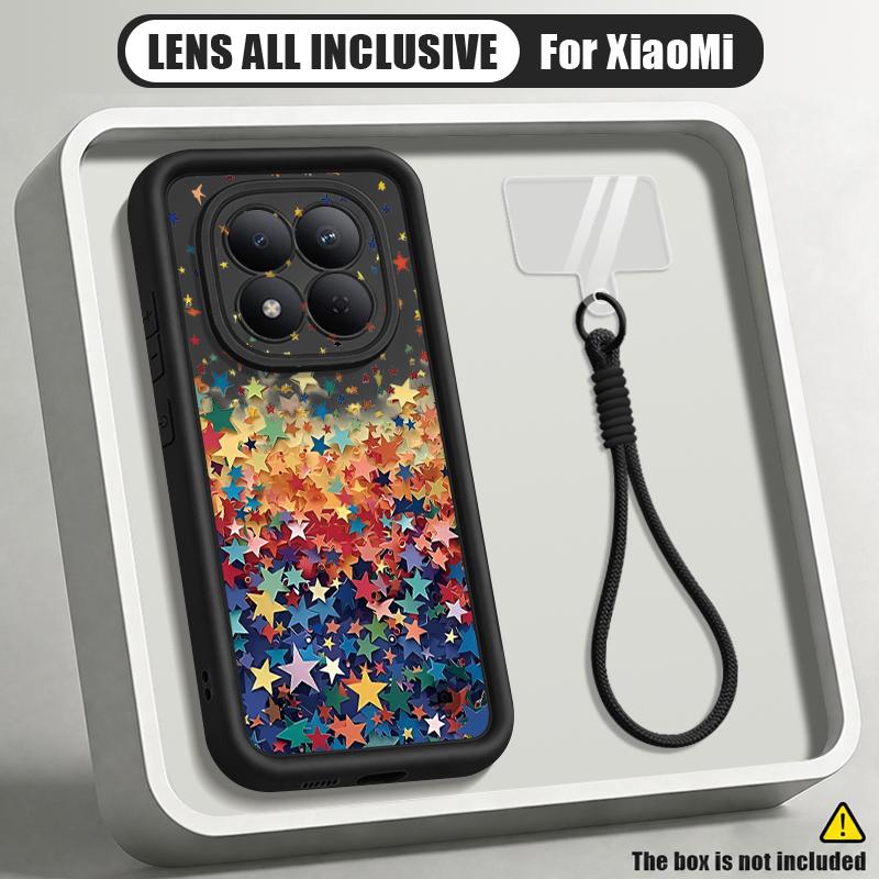 Colorful Stars Print Lanyard Case For Xiaomi 14T 13T Pro Redmi Note 15 Pro 4G 14 13 Pro+ 5G Shockproof Bumper Soft Cover