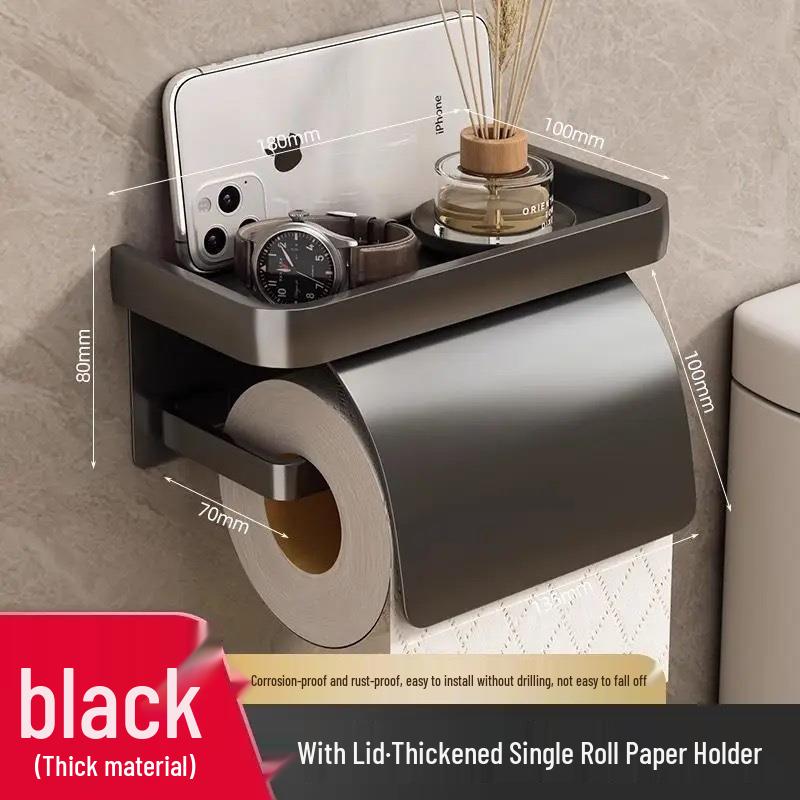 Punch-Free Bathroom Wall-Mounted Tissue and Phone Holder - Aluminum Alloy Shelf for Roll Paper