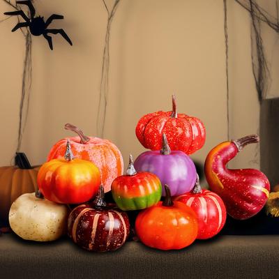 10 Stück Künstliche Kürbisse Dekorationsset Thanksgiving Ornamente Schaumstoffstatuen Rustikal Halloween
