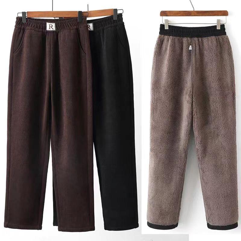 Autumn and Winter Velvet Thickened Pants Casual Pants Women's Pants Elastic High Waist Loose Large Size Harlan Pants Straight Women's Pants