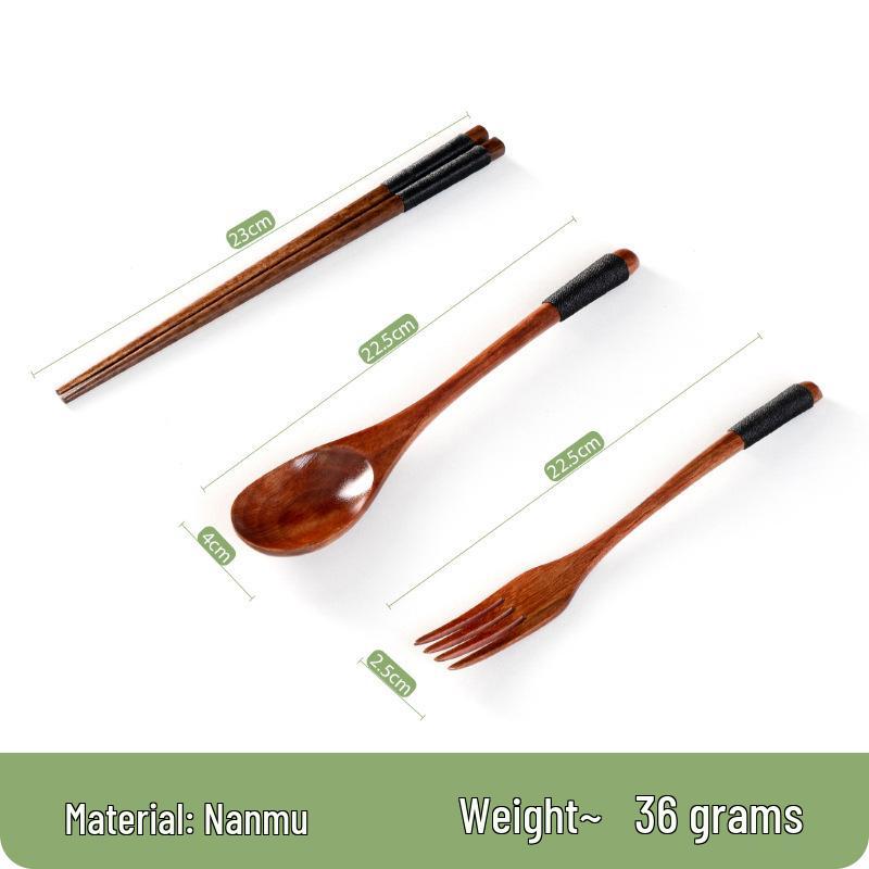 Japanese Portable Lunch Set: Cloth Bag with Wooden Spoon, Fork, and Chopsticks