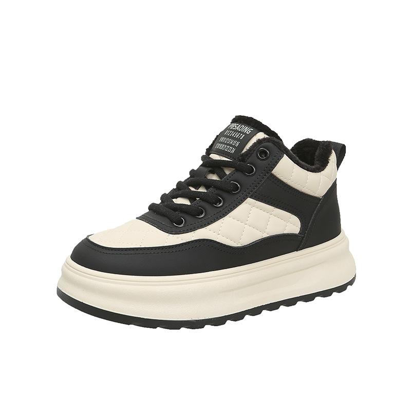 High-top Women's Shoes 2025 New Autumn and Winter Versatile Velvet Warm Cotton Shoes Platform Casual Sports Soft Leather Board Shoes Women