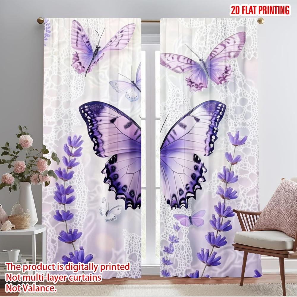 2pcs,2D Plane Printing Light Filtering Curtains Lavender Wings Polyester Easy Install (without Rod) Decorations Outdoor Use for