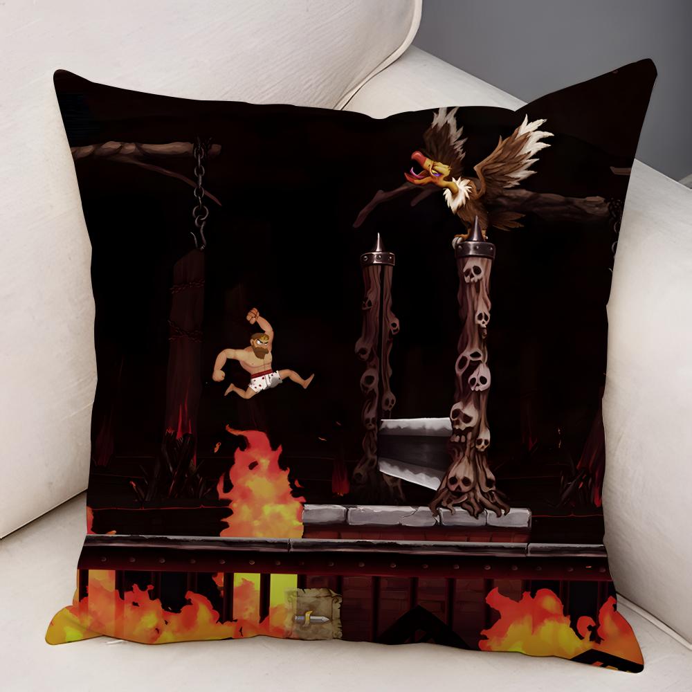 GGhosts N GGoblins Game Cushion Cover Natural Linen Organic Fabric DoubleSided Printing Breathable For Decor
