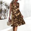 Plus Size V Neck Sleeveless Dress Green Hills Lake Watercolor Print For Lakeside Picnic Outing