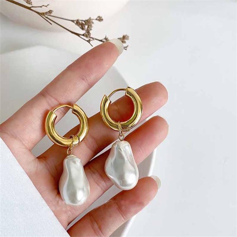 Cercei minimalisti cu pandantiv inimă de perlă aurie și argintie, stil stradal, bijuterii coreene, cadou