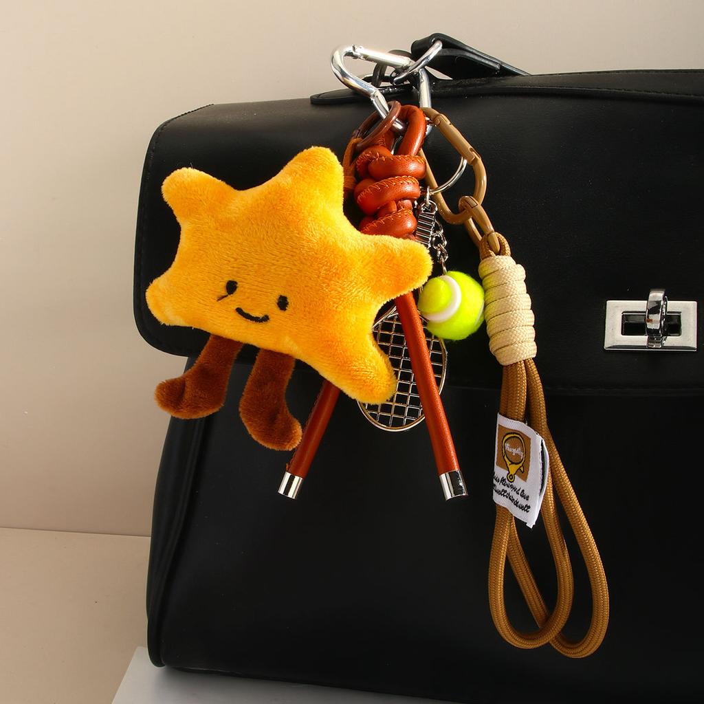 Cute Plush Puppy Bow Pendant Accessories Ins Wind Five-pointed Star Braided Rope Bag Pendant Keychain