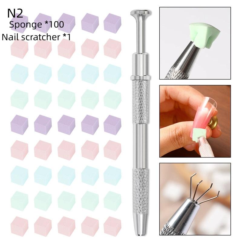 Colorful Square Nail Sponge Set Gradient Nails Brush Soft Mini Nails Smudge Tool Diy Manicure Makeup Sponge With Grabbing Pen