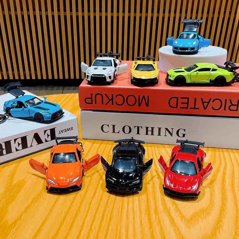 Pull-Back Sports Car Keychain: Cartoon Car Pendant & Keyring Toy for Bags