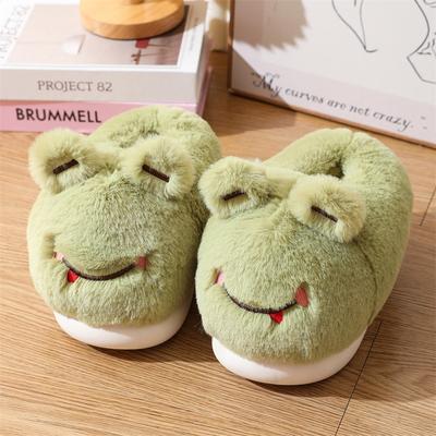 Schöne Frosch-Hausschuhe Damen zum Hineinschlüpfen Pelz-Slipper Tier Hase Tiger Katze Panda Plüsch-Hausschuhe Zuhause Winter Warm Pelzige Schuhe