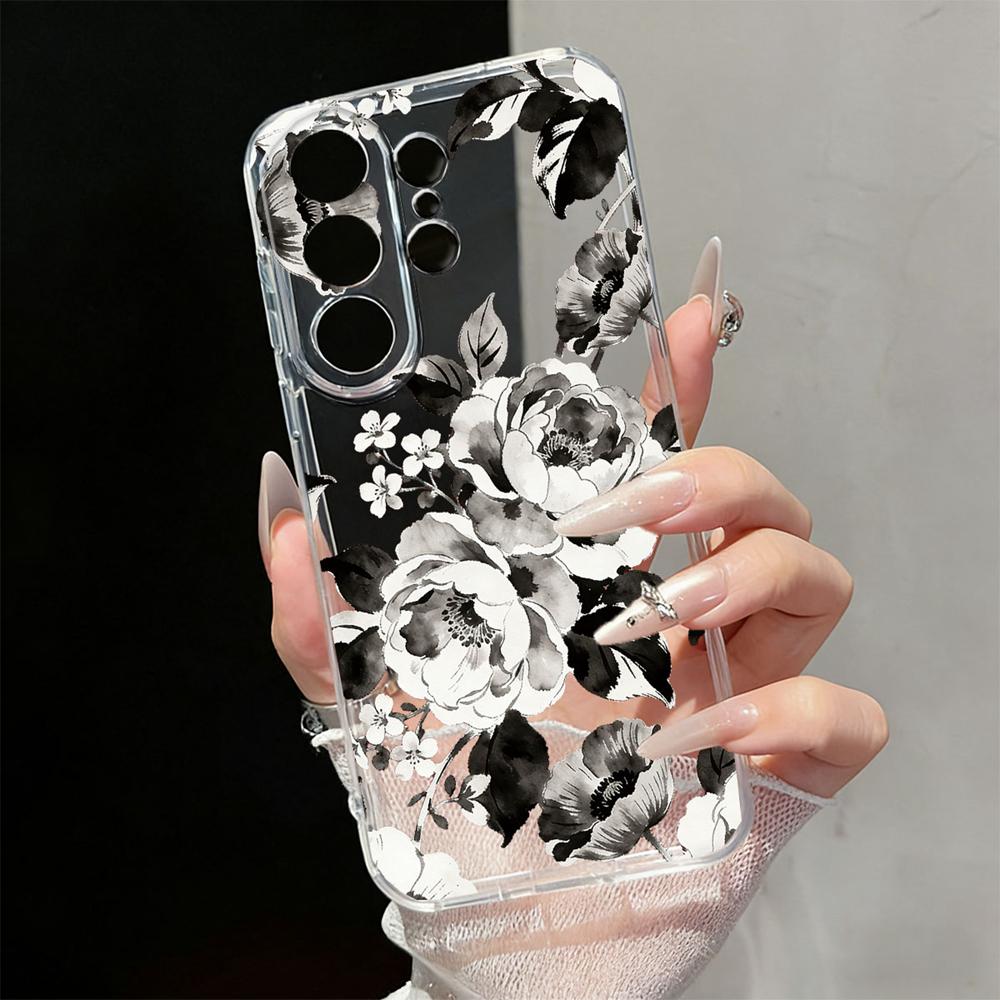 Cute Daisy Floral Transparent Phone Case For Samsung Galaxy S26 S25 S23 S22 Ultra Plus Clear Soft TPU Shockproof Flower Cover