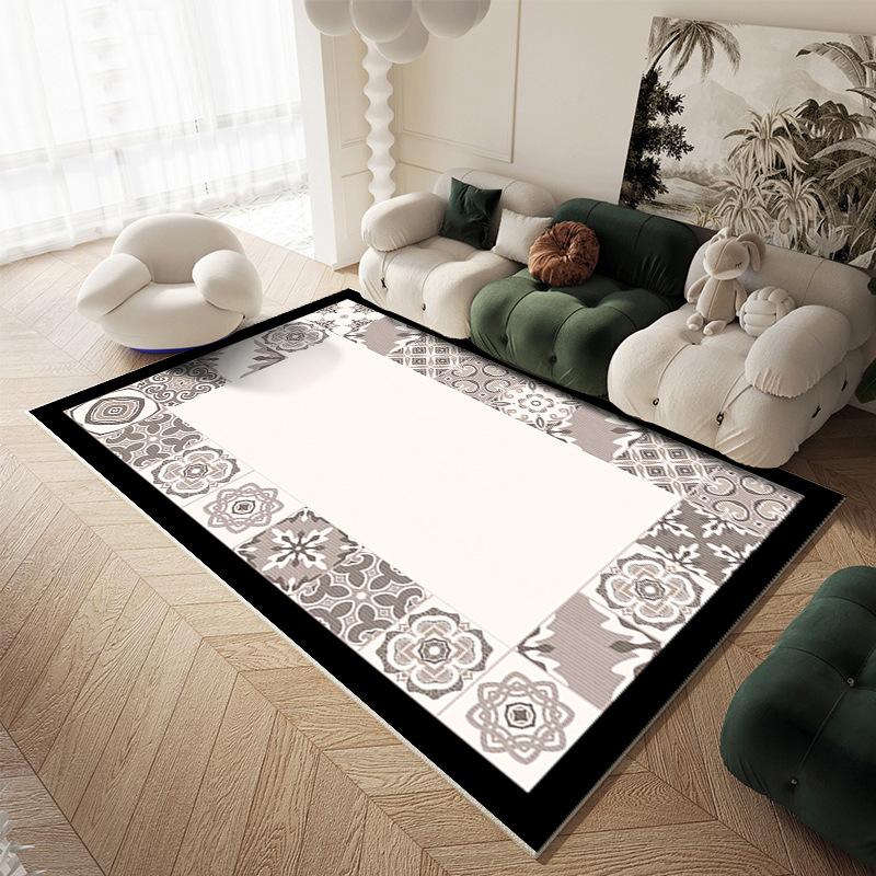 Moderner minimalistischer Teppichmatte Teppich Schwarz Weiß Blumenmuster Heimdekoration Wohnzimmer Bodenmatte mit aufwendiger Bordüre Teppich