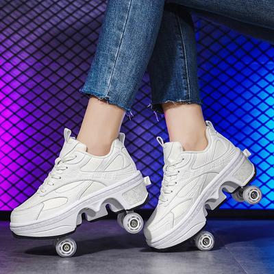 Novos sapatos de fuga, patins de rolo para estudantes, patins masculinos e femininos podem encolher com um clique, polia voadora de quatro rodas para adultos