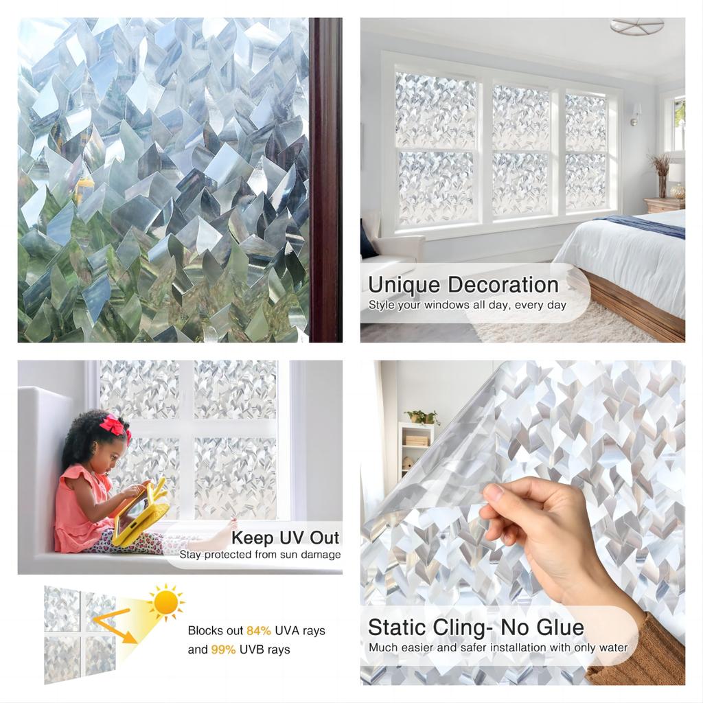 Folia prywatności na okna, matowe szkło, folia na okna, statyczna, blokująca promieniowanie UV, zdejmowane, nieprzezroczyste osłony okienne do domu