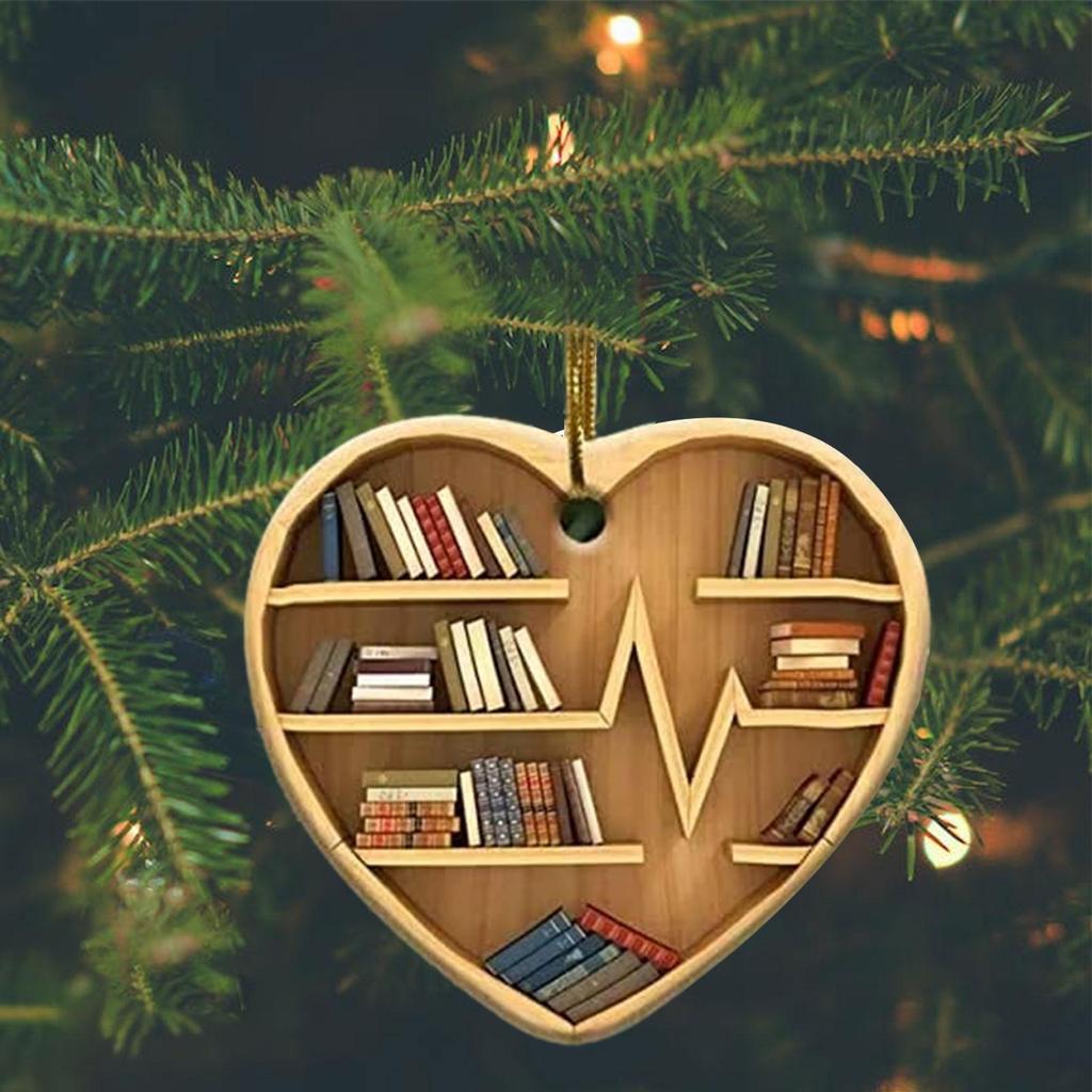 2D Bookworm Ornaments Creative Christmas Decorations Lovers Heart Ornament Cute 2D Bookworm Ornaments for Halloween