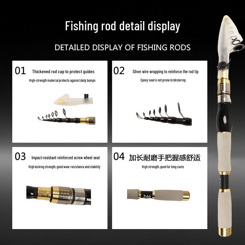 Teleskopiskt kolfiber havsfiskespö: Bärbar, Rak Handtag, Hård Ton, Flerdelad