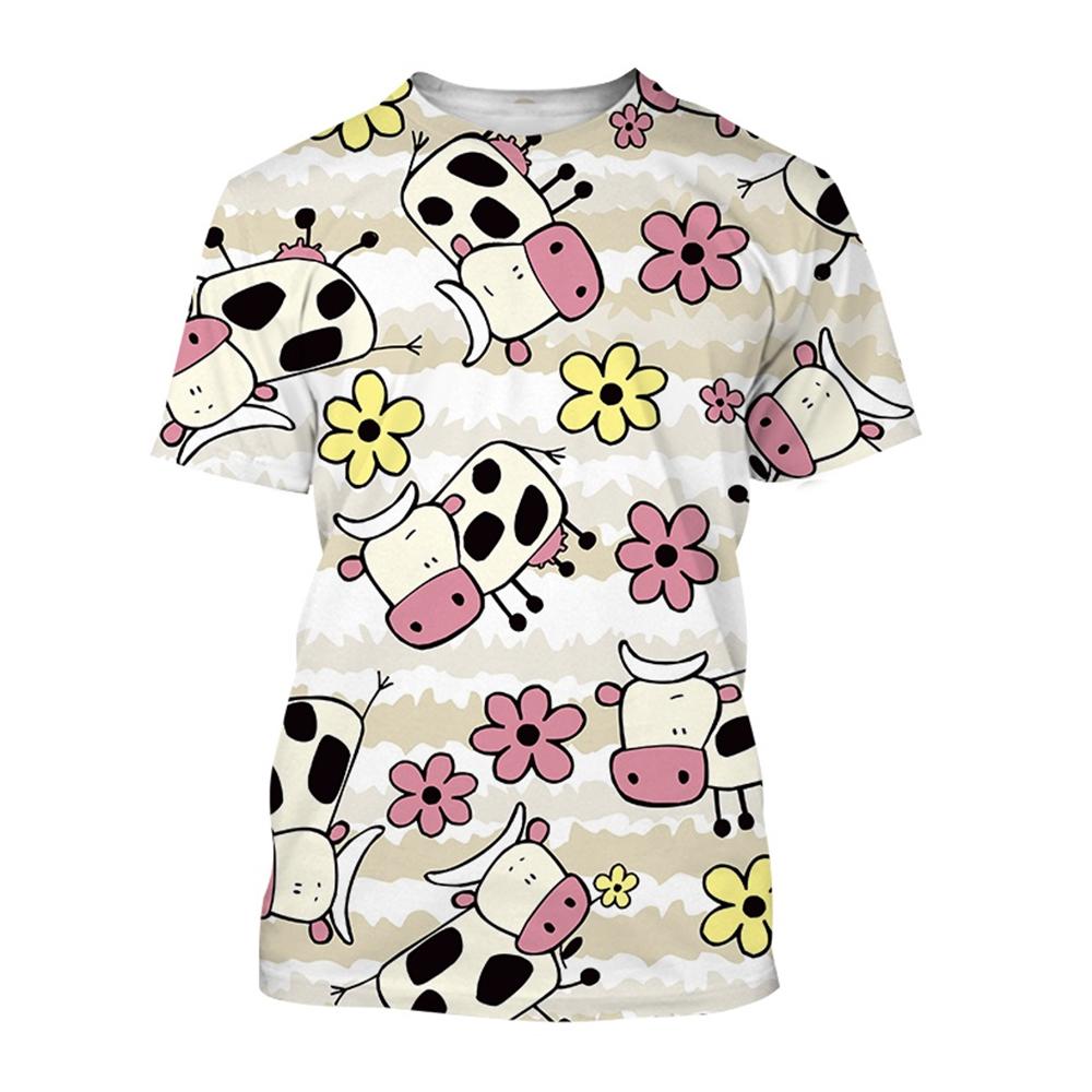 Camiseta de vaca creativa y divertida impresa en 3D con estilo Harajuku moderno, neutro y lindo, de manga corta casual