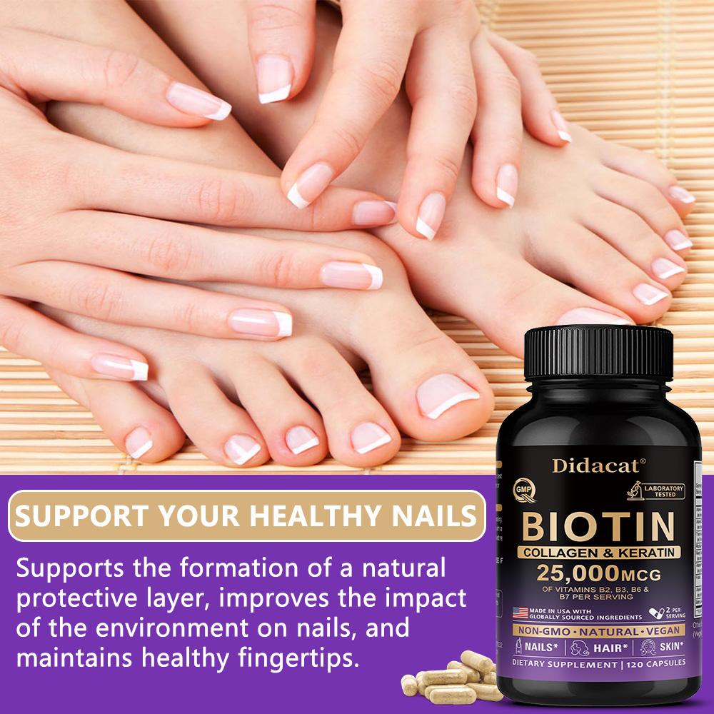 Didacat Biotin Collagen & Keratin 25000MCG, 120 Capsules for Hair Skin & Nails Support Vitamin B Complex