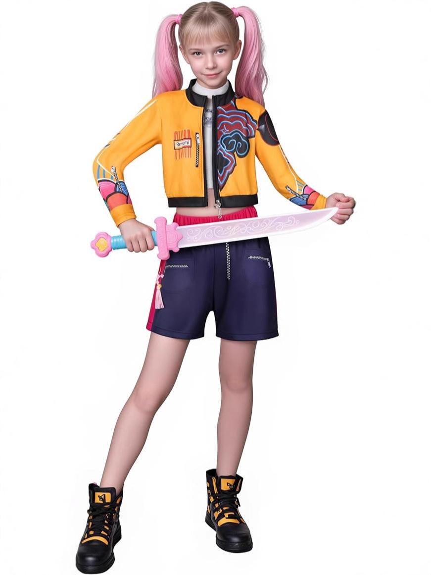 

Аниме K-pop Охотники на демонов Мира Зои Руми Костюм для косплея для детей Униформа Huntrix Полный комплект Топ Брюки Хэллоуин Карнавальный реквизит as the picture-100cm